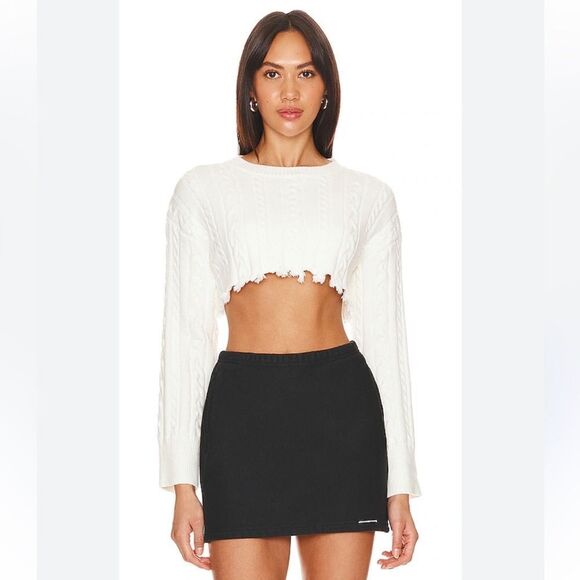 Superdown Adelita Crop Sweater Ivory white raw edge pullover top Revolve S NWT - Picture 5 of 12
